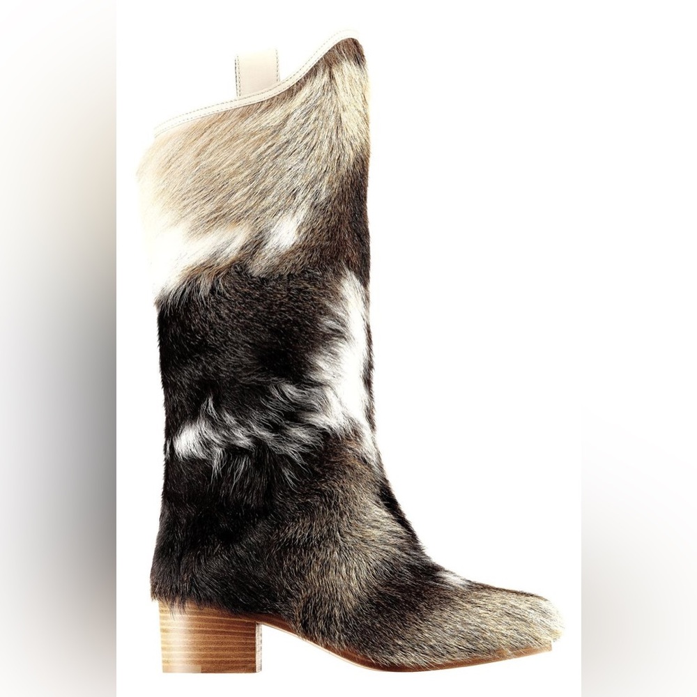 CHANEL 2014 Dallas Aspen Fur-Trimmed  Goat Hair Cowboy Boots 38.5 - Picture 2 of 15